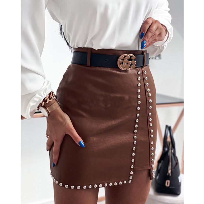 Elegant Fashion Rivets PU Leather Skirts InsStreet