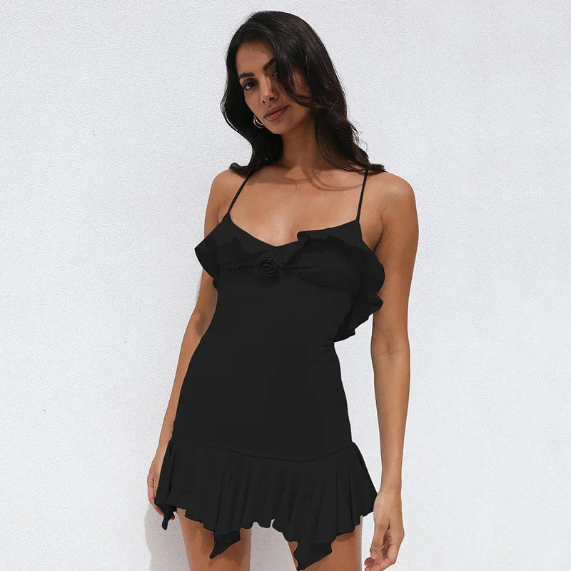 Fashion Sexy Backless Frill Hem Mini Dress InsStreet