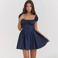 Puff Sleeve Button Up Corset Mini Dress InsStreet