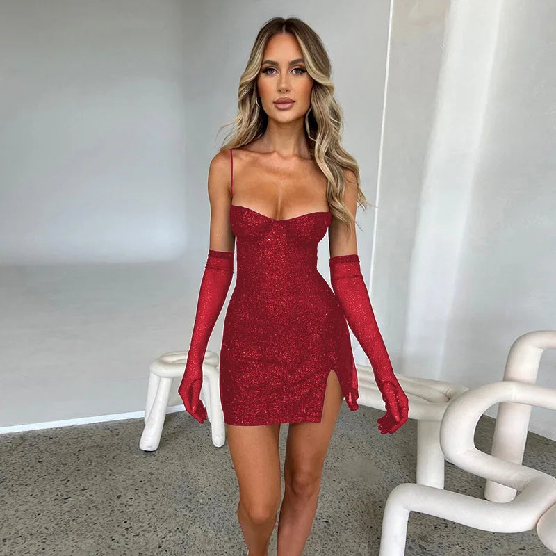 Slit Spaghetti Strap Fashion Mini Dress InsStreet