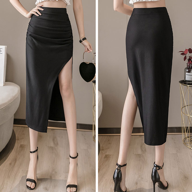 High Waist Black Slit Skirts InsStreet