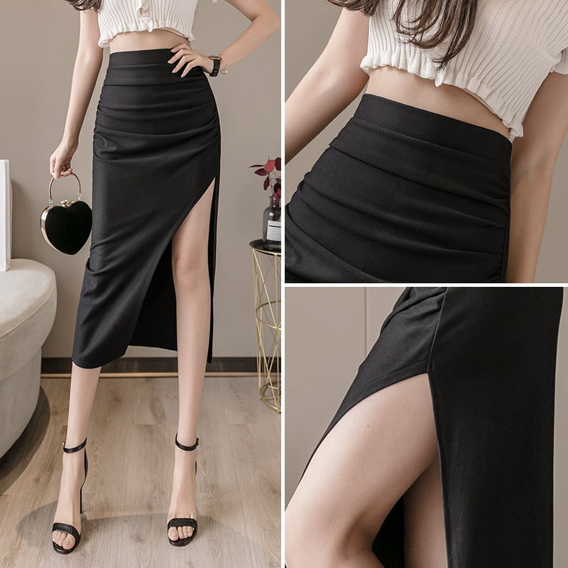 High Waist Black Slit Skirts InsStreet