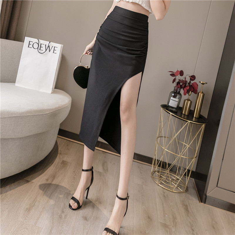 High Waist Black Slit Skirts InsStreet