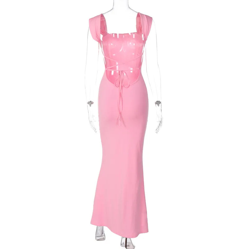 Elegant Pink Backless Maxi Dress InsStreet