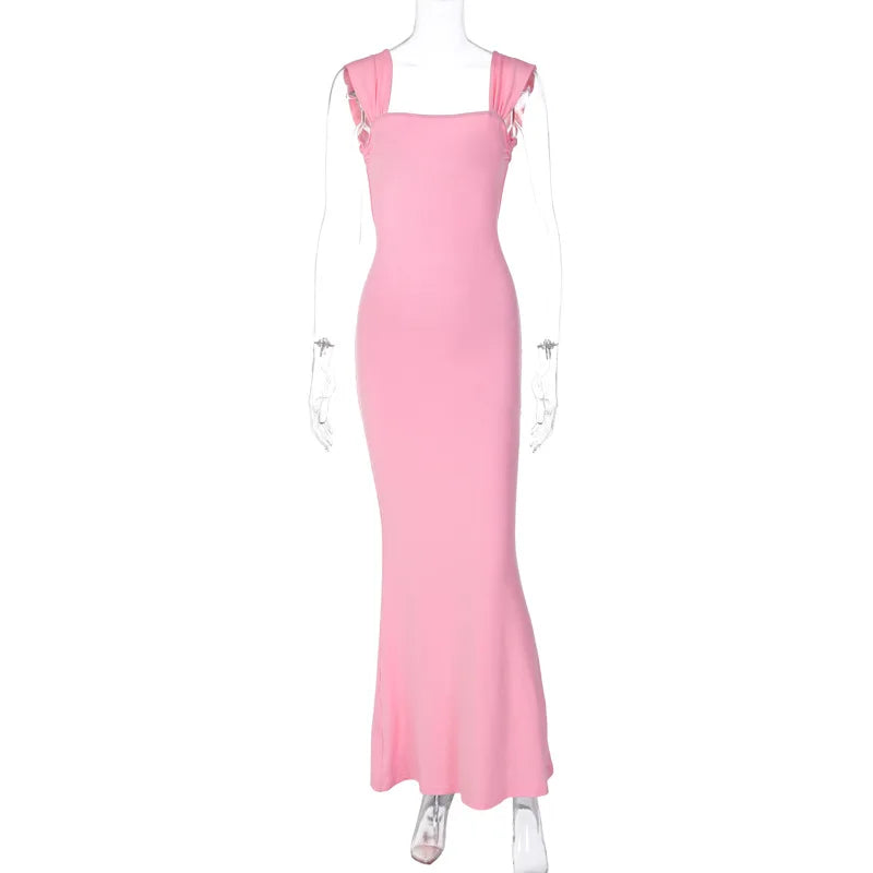 Elegant Pink Backless Maxi Dress InsStreet