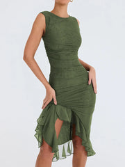 Ruffle Ruched Backless Sexy Maxi Dress InsStreet