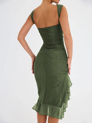 Ruffle Ruched Backless Sexy Maxi Dress InsStreet