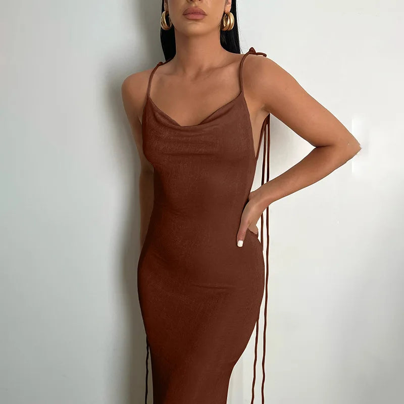 Backless Draped Maxi Dress InsStreet