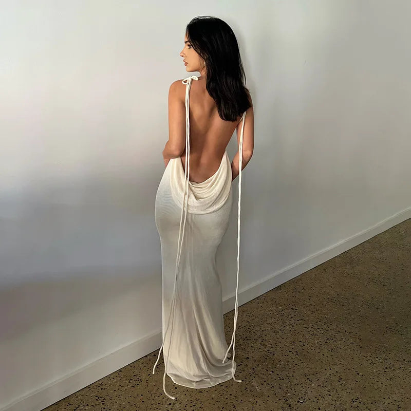 Backless Draped Maxi Dress InsStreet