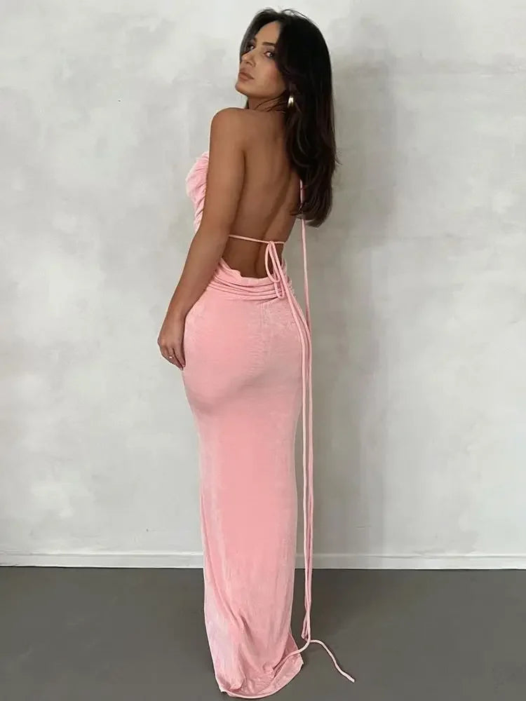 Backless Draped Maxi Dress InsStreet