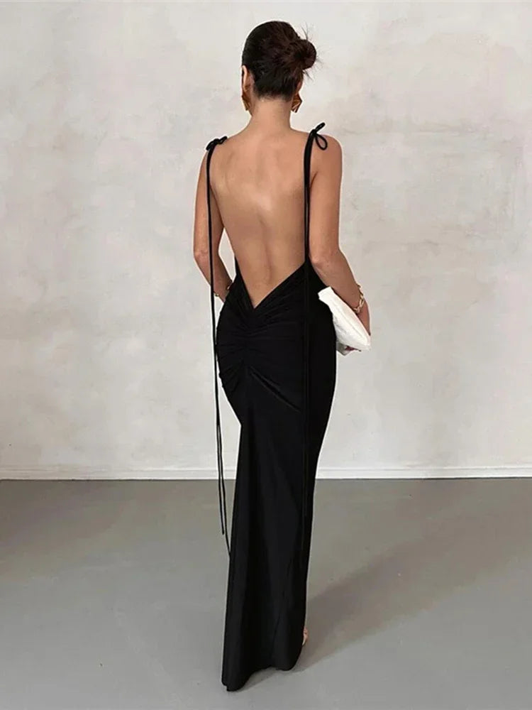 Draped Backless Maxi Dress InsStreet