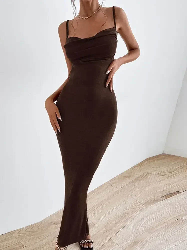 Sexy Draped Sleeveless Spaghetti Strap Midi Dress InsStreet