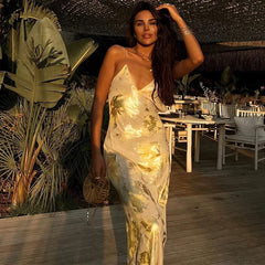 Shiny Sparkling Sexy Backless V Neck Maxi Dress InsStreet