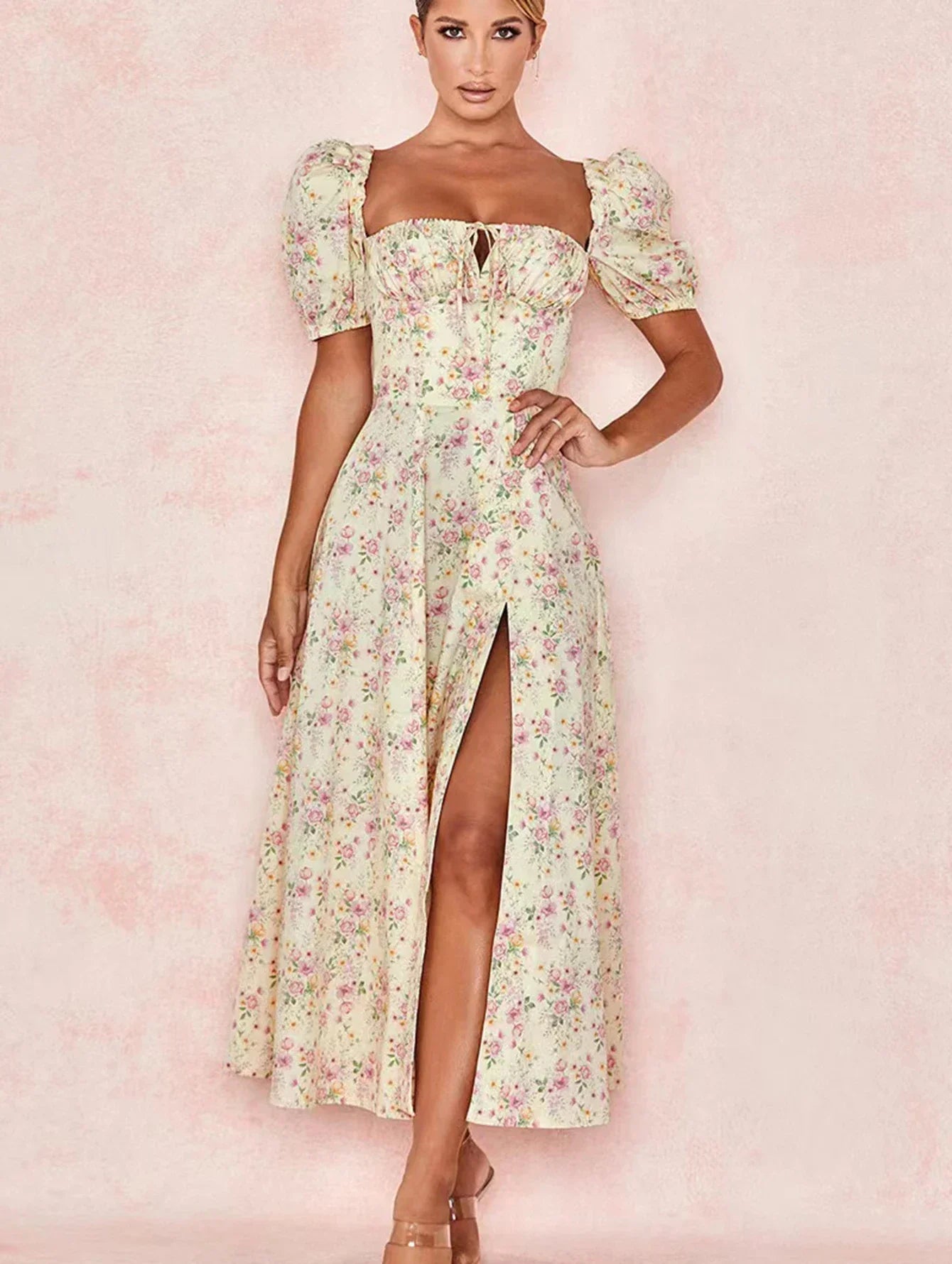 Sweet Fairy Short Sleeve Midi Floral High Waist Boho Dress InsStreet