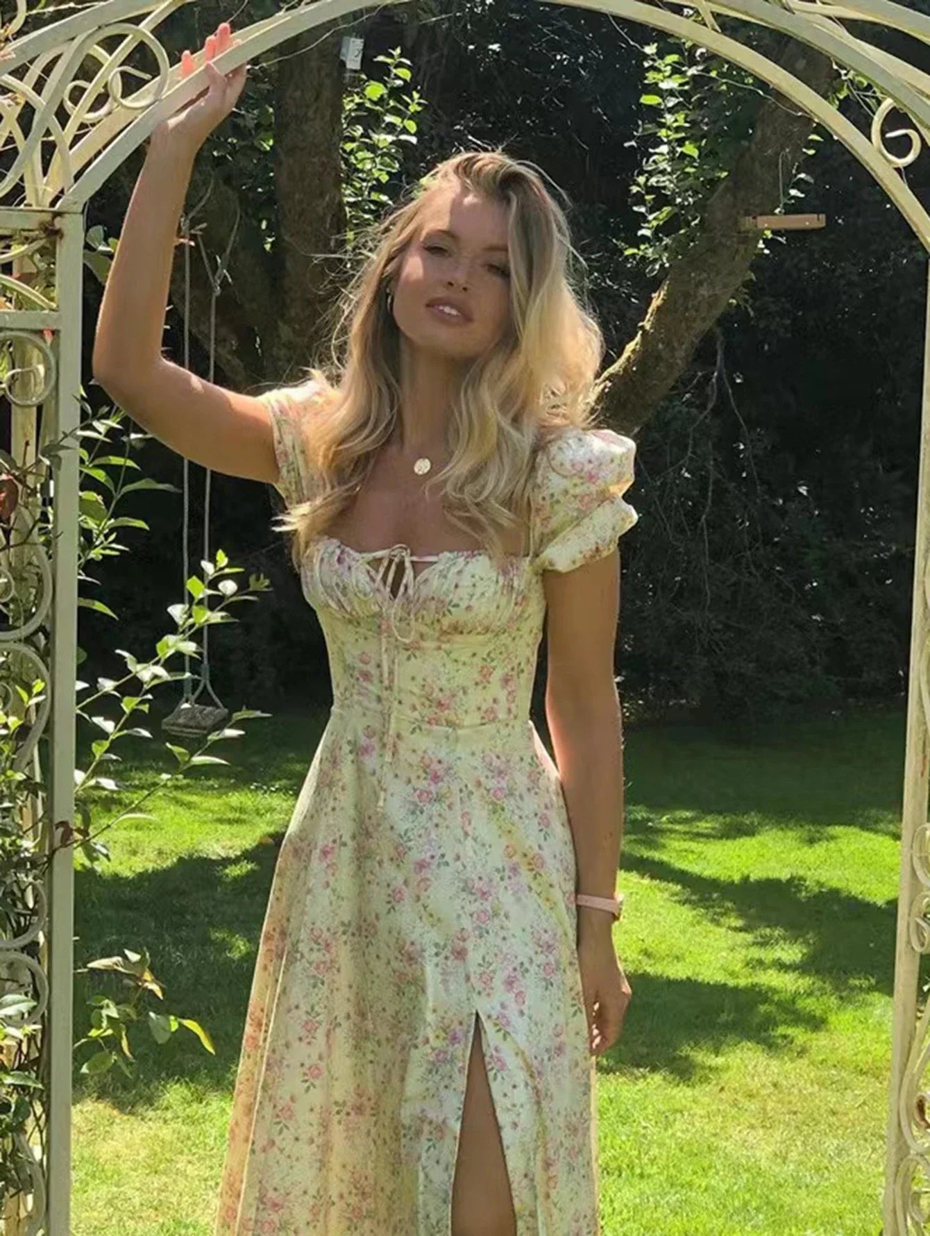 Sweet Fairy Short Sleeve Midi Floral High Waist Boho Dress InsStreet