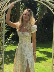 Sweet Fairy Short Sleeve Midi Floral High Waist Boho Dress InsStreet