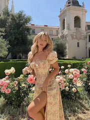 Sweet Fairy Short Sleeve Midi Floral High Waist Boho Dress InsStreet