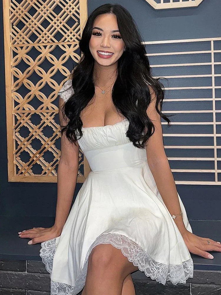 White Lace Floral Sleeveless Fairy Mini Dress InsStreet