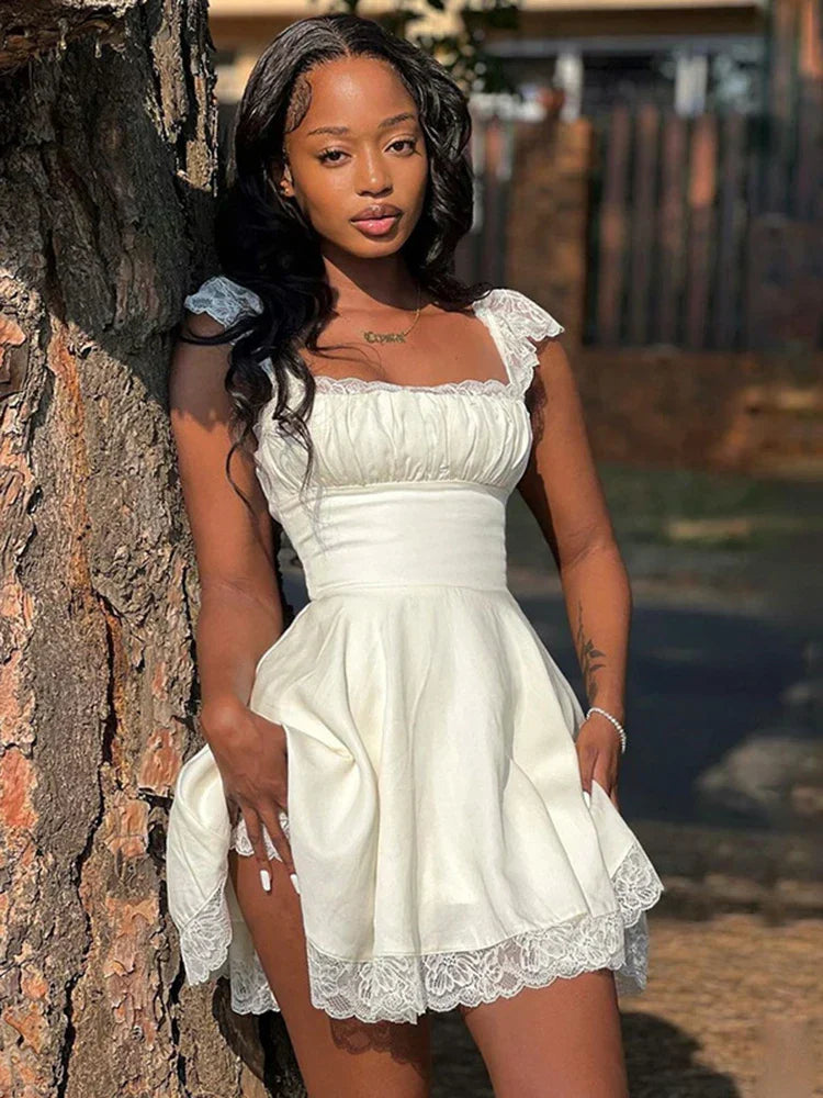 White Lace Floral Sleeveless Fairy Mini Dress InsStreet