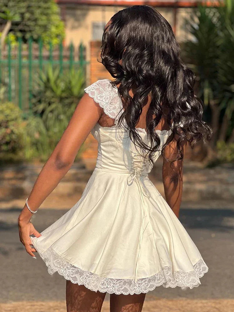 White Lace Floral Sleeveless Fairy Mini Dress InsStreet