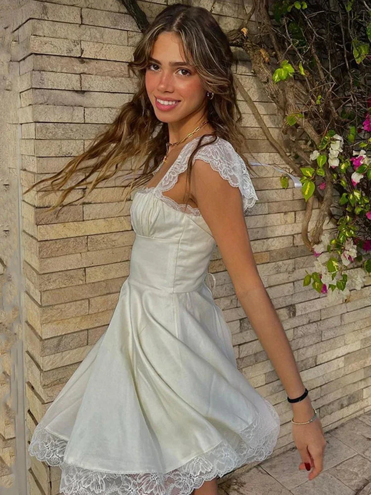White Lace Floral Sleeveless Fairy Mini Dress InsStreet