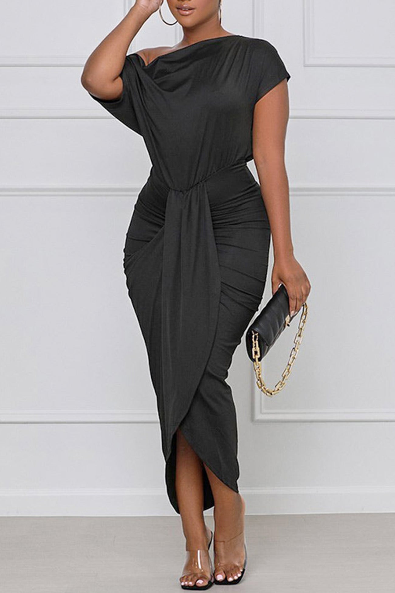 Elegant Pleated One-shoulder Dress InsStreet