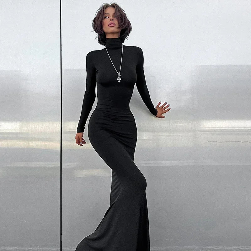 Turtleneck Sleeve Maxi Dress InsStreet