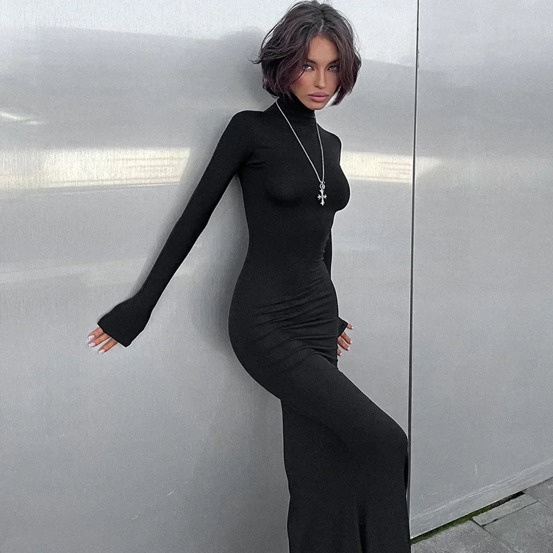 Turtleneck Sleeve Maxi Dress InsStreet