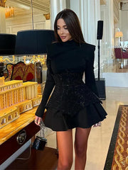 Sequin O Neck Long Sleeve Mini Dress InsStreet