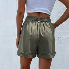 Fashion Casual Basic Summer New Casual Green Female With Belt Short InsStreet