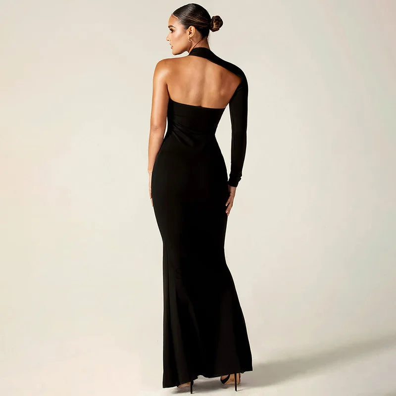 Fashion One Shoulder Split Long Sleeve Vestido Gown Maxi Dress InsStreet