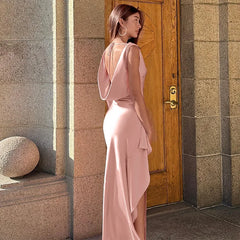 Fashion Open Back Ruffle Slit Backless Maxi Dress InsStreet