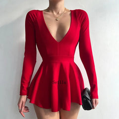 Fashion Backless V Neck A-Line Mini Dress InsStreet