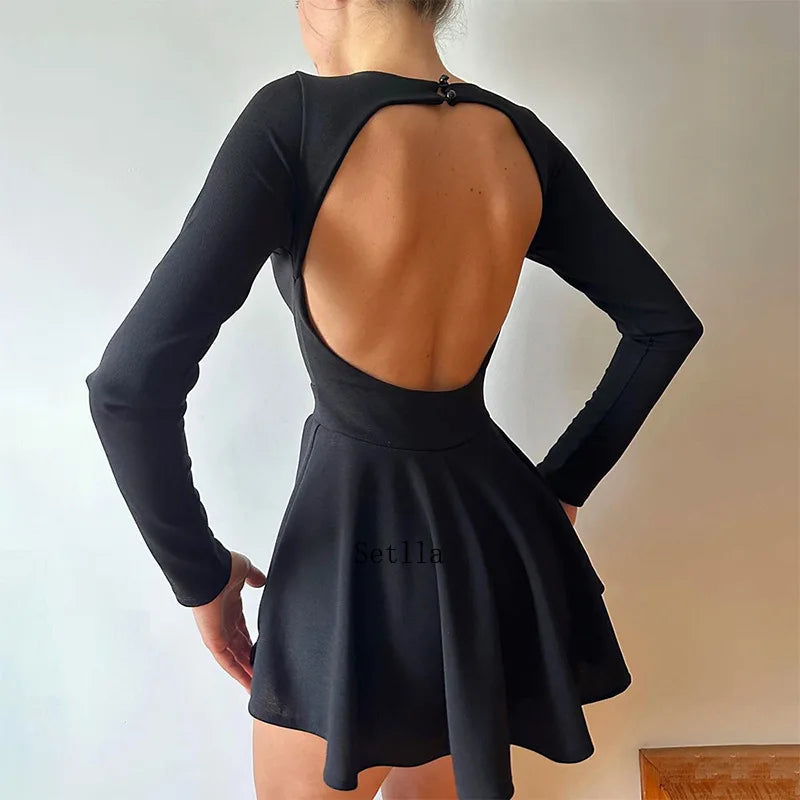 Fashion Backless V Neck A-Line Mini Dress InsStreet