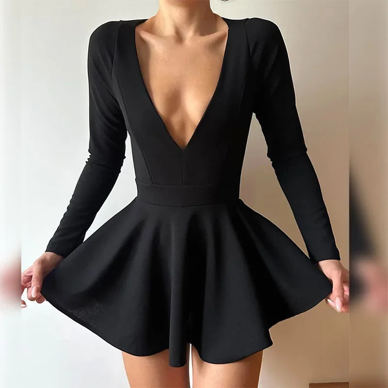 Fashion Backless V Neck A-Line Mini Dress InsStreet