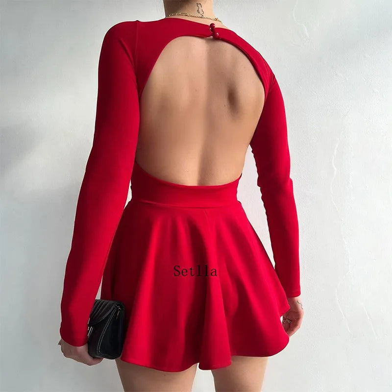 Fashion Backless V Neck A-Line Mini Dress InsStreet