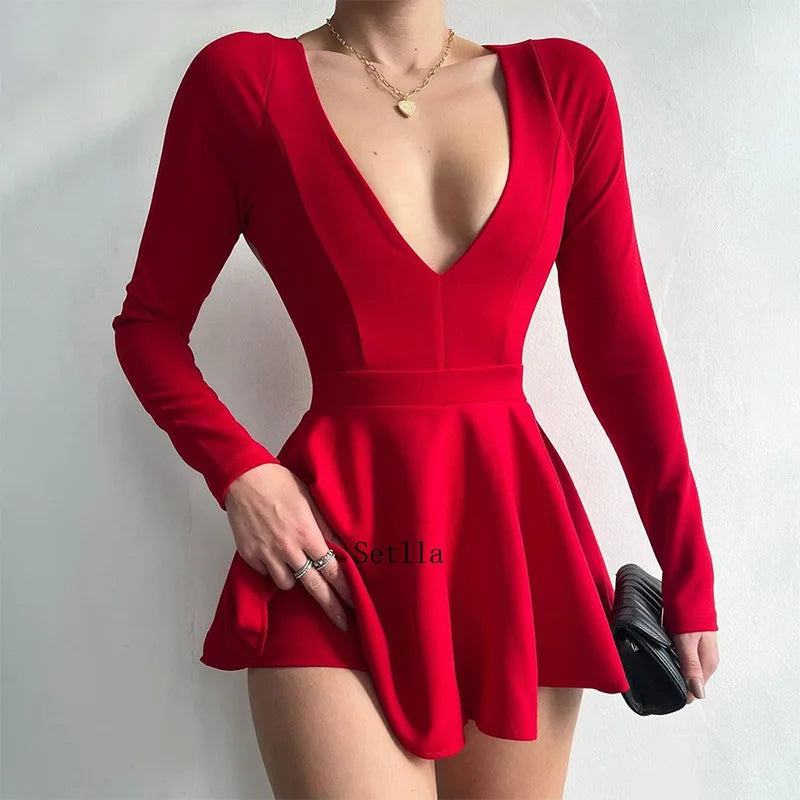 Fashion Backless V Neck A-Line Mini Dress InsStreet