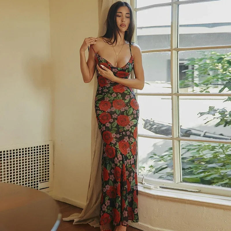 Floral Draped Slip Maxi Dress InsStreet