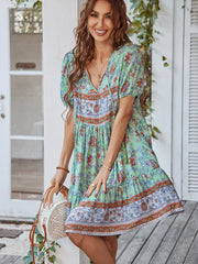 Elegant Lace-up Green Sundress Women Boho Dress InsStreet