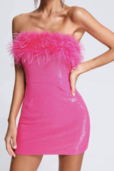 Sequins Pack Hip Dress with Fuzzy Strapless Design InsStreet