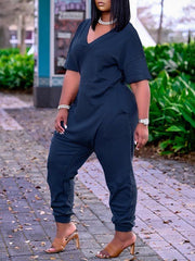 Solid V-Neck Jumpsuit Ins Street