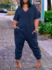 Solid V-Neck Jumpsuit Ins Street