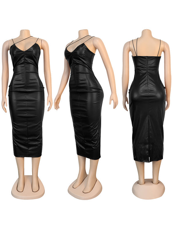 Black Faux-Leather Cami Dress--Clearance Ins Street