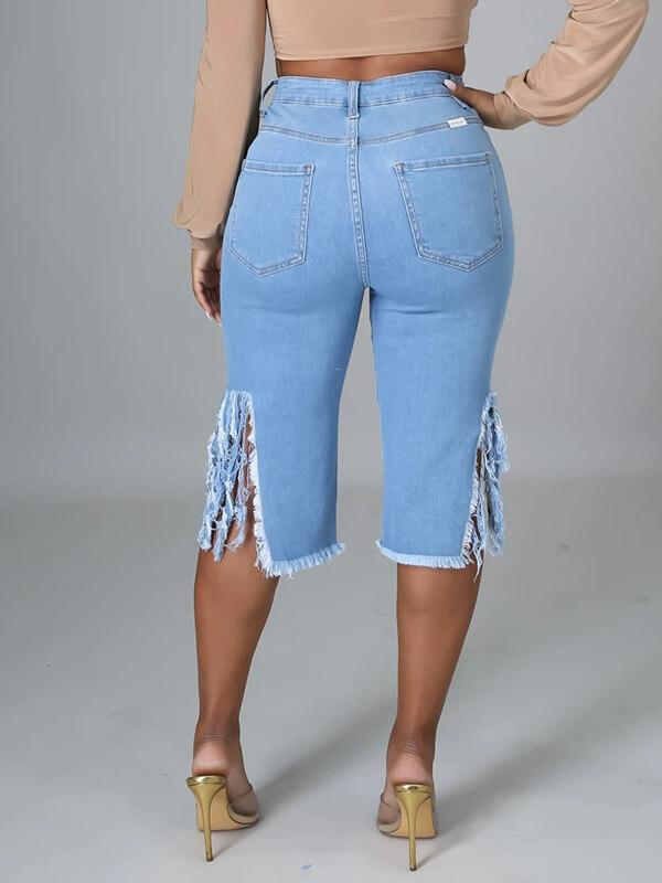 Ripped Fringe Capri Jeans Ins Street