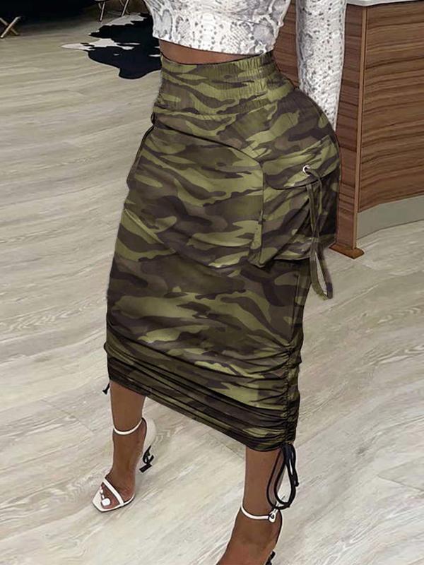 Camo Drawstring Skirt Ins Street