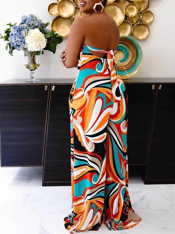 Printed Strapless Tied-Back Jumpsuit Ins Street