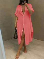 Mandarin-Collar Shirt Dress Ins Street