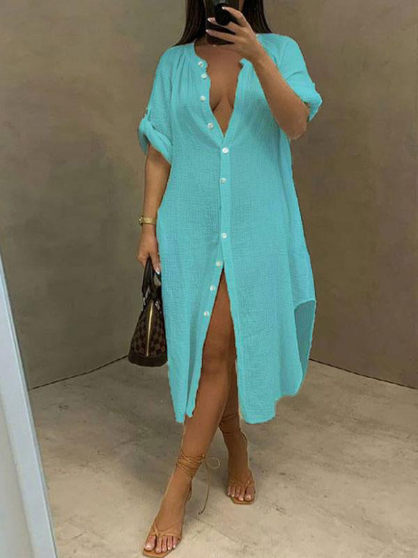 Mandarin-Collar Shirt Dress--Clearance Ins Street