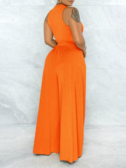 Solid Cutout Top & Wide-Leg Pants Set Ins Street