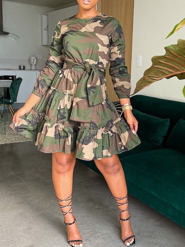 Camo Tied Ruffle Dress--Clearance Ins Street